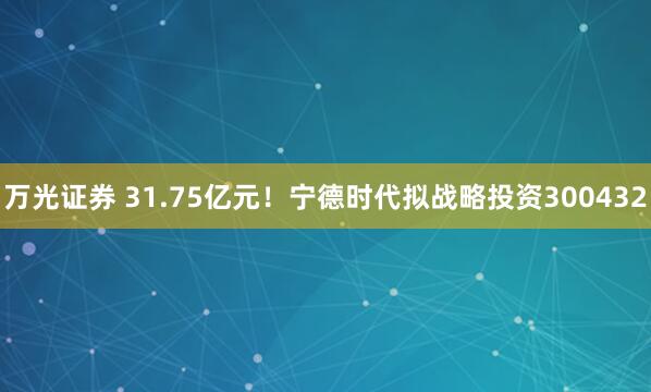 万光证券 31.75亿元！宁德时代拟战略投资300432