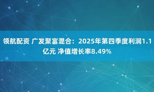 领航配资 广发聚富混合：2025年第四季度利润1.1亿元 净值增长率8.49%