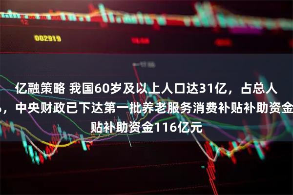 亿融策略 我国60岁及以上人口达31亿，占总人口的22%，中央财政已下达第一批养老服务消费补贴补助资金116亿元